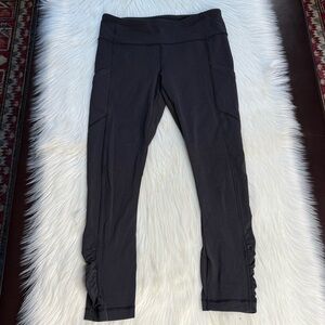 Lululemon Black Run Tempo Crops with Ruched Hem